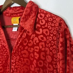 Ruby Rd Shirt Womens Large Red Velour Animal Print Button Tunic Top 3/4 Sleeve